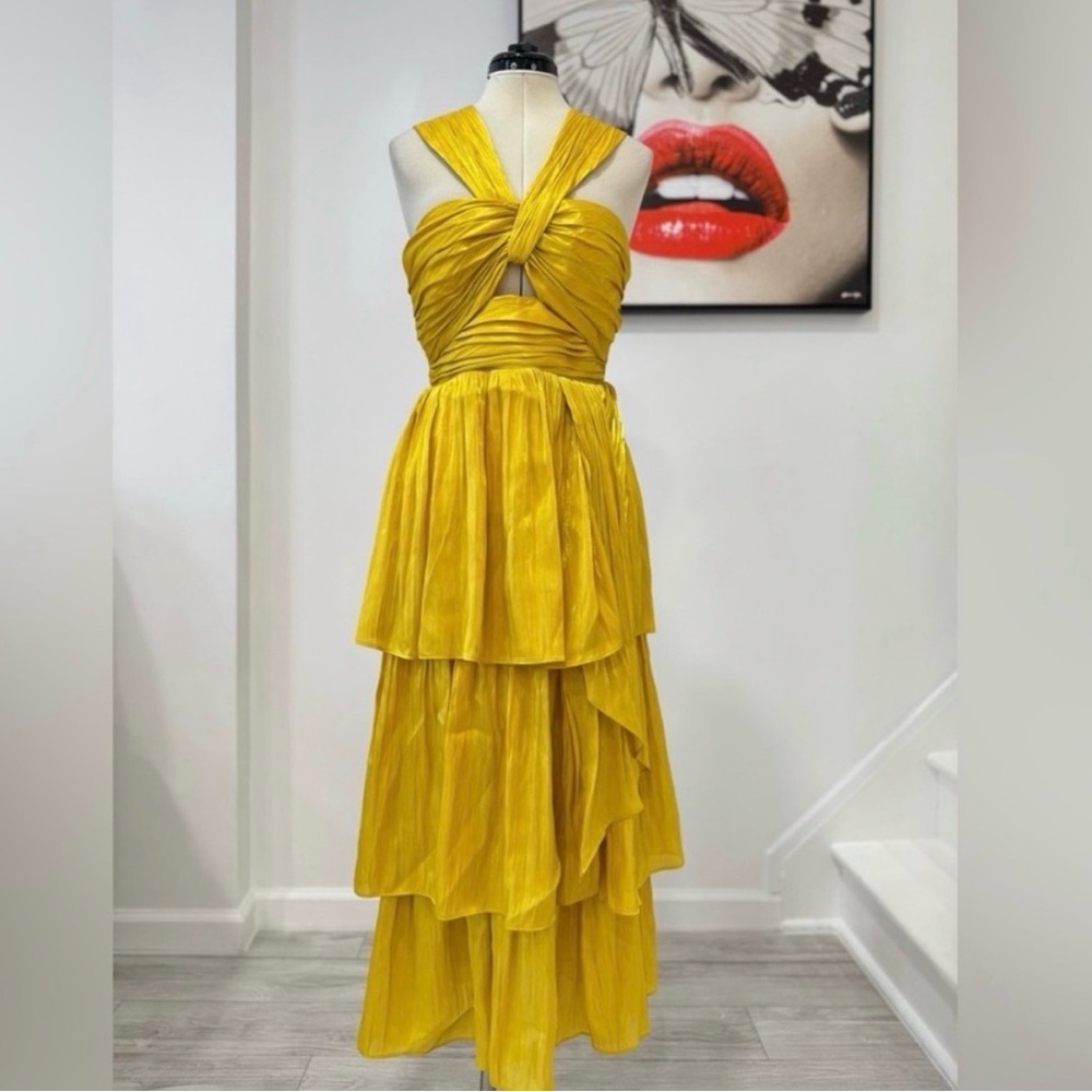 NWT Cinq A Sept Elegant Yellow Tiered Dress - Picture 2 of 2